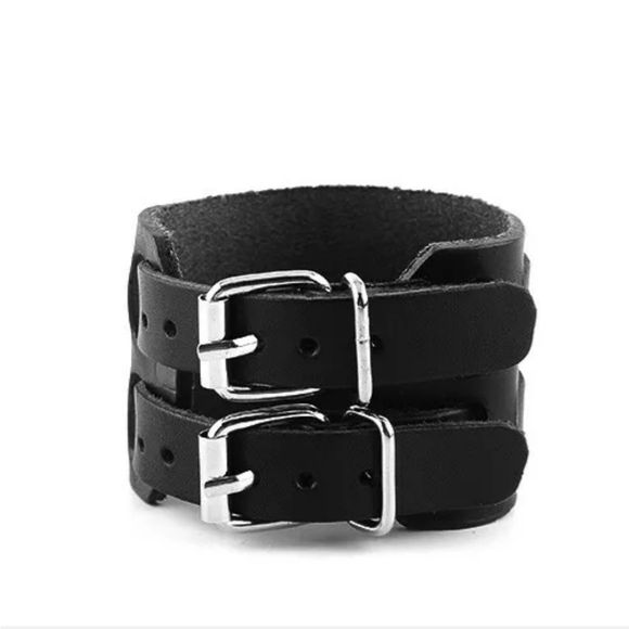 Men's Wide Leather Belt Strap Buckle Adjustable Cuff Bangle Wristband Bracelet - Picture 1 of 5